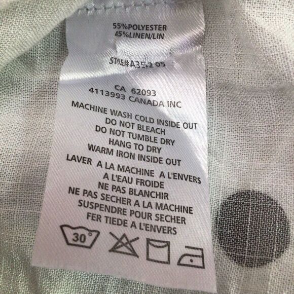 2/40$ LINEN blouse polka dots black ecru mao neck button Down casual shirt med - Picture 10 of 12